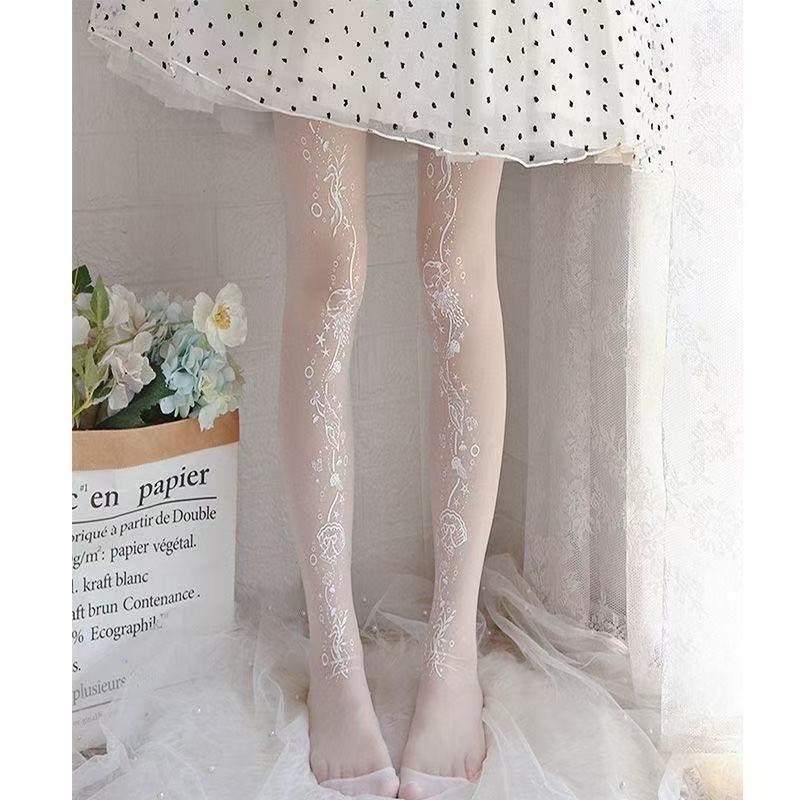 Lolita洛丽塔新款白丝袜女春夏薄款日系* JK印花白色连裤袜甜美白丝Sweet Lolita Lolita Pantyhose Lolita Socks French Palace Style