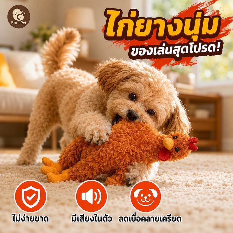 ของเล่นสุนัข ตุ๊กตาไก่ ขนยาว กันไส้หลุด ทนกัด มีเสียงกิ๊งก๊อง ของเล่นกัดแทะ หมาเล็กกลางใหญ่