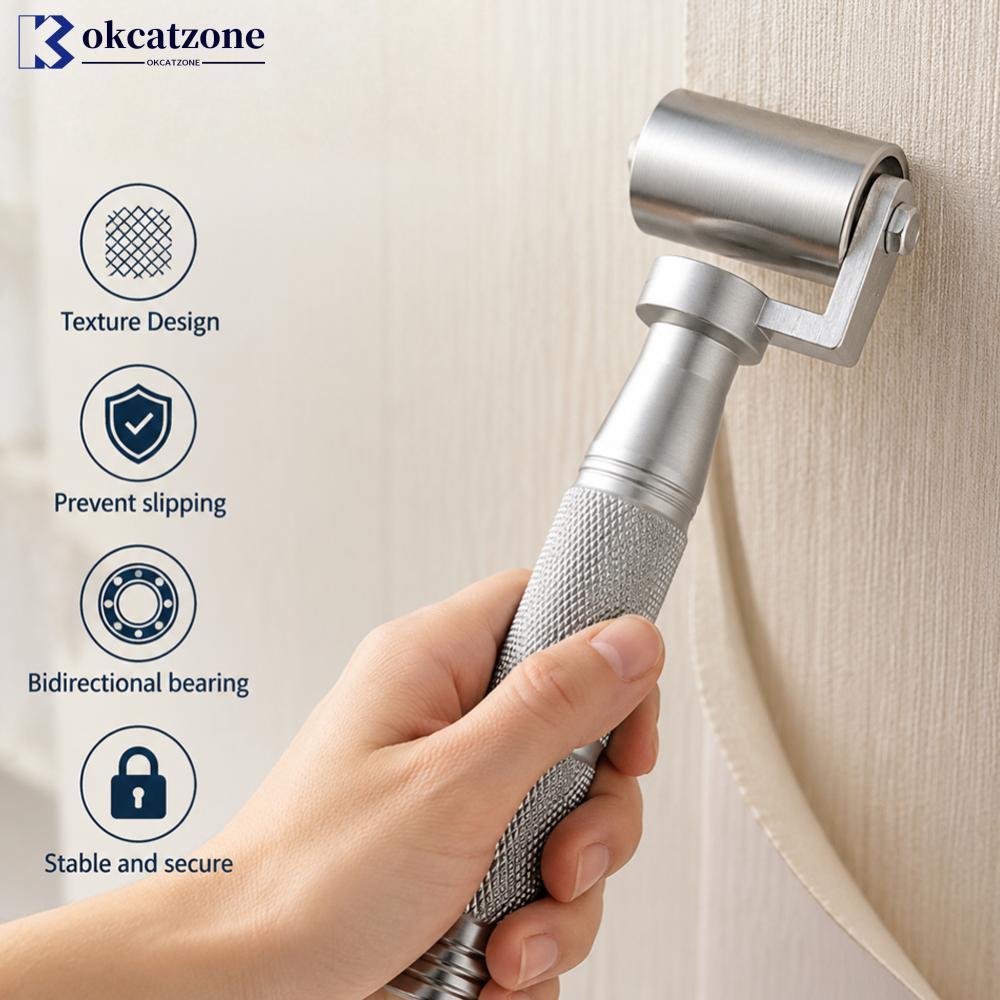 OKCATZONE 1PC 3.5/4 ซม.สแตนเลสวอลล์เปเปอร์ Seam Roller Smoothing Roller พร้อมแบริ่งตกแต่งบ้าน DIY He