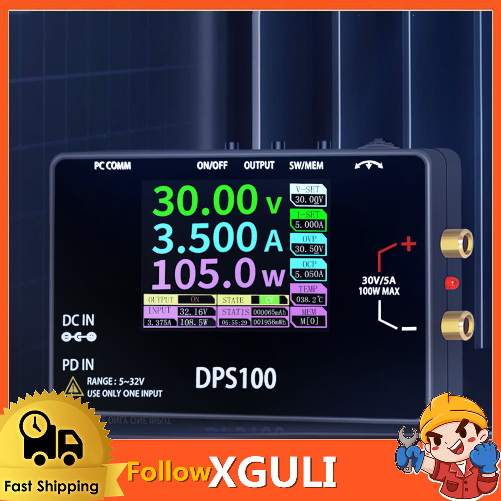 Xguli แบบพกพา 100W DC แหล่งจ่ายไฟตัวแปร 30V 5A โปรแกรมได้ 10 สล็อตหน่วยความจำคุณลักษณะด้านความปลอดภั