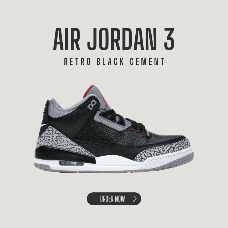 รองเท้าผ้าใบสีดําซีเมนต์ย้อนยุค Air Jordan 3 854262 -001