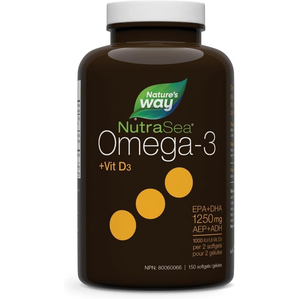 Natures Way NutraSea +D Omega 3 + อาหารเสริมวิตามินอีพร้อมน้ํามันปลา – Fresh Mint Flavour – Heart, B