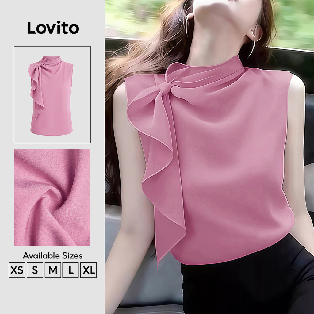 (New Arrival) Lovito เสื้อท็อปสีชมพูสุดหรูสไตล์ Y2k ผูกปม เหมาะสำหรับฤดูใบไม้ผลิ/ฤดูร้อน สำหรับผู้หญิง TKK8P1D277