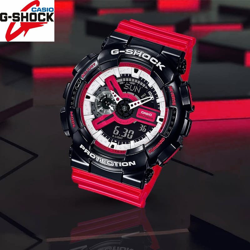 QIXIAO G*/*shock GA-110RB-1AJF สีดําและสีแดงนาฬิกาผู้ชาย Original God Game ชื่อร่วมแฟชั่นเรซิ่นสายนา