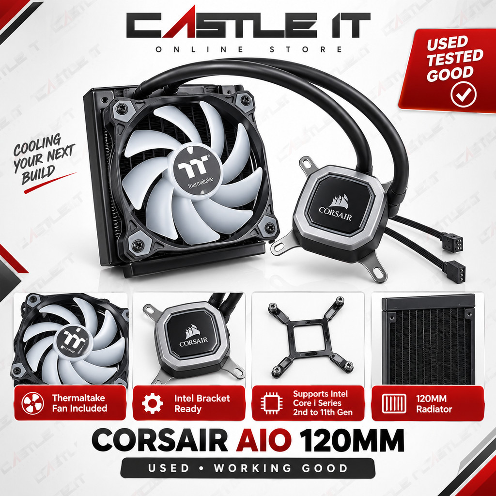 Corsair H60 120mm AIO Liquid Cooler พร้อมพัดลม Thermaltake 120mm ใช้แล้ว