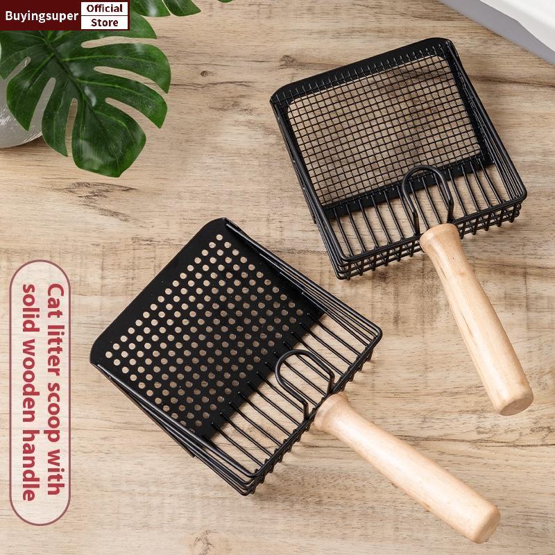 JOE ขนาดใหญ่สแตนเลสโลหะทราย Ovel Poop Scooper Fine Hole เต้าหู้ทราย Ovel Dirt Scoop อุปกรณ์สัตว์เลี้
