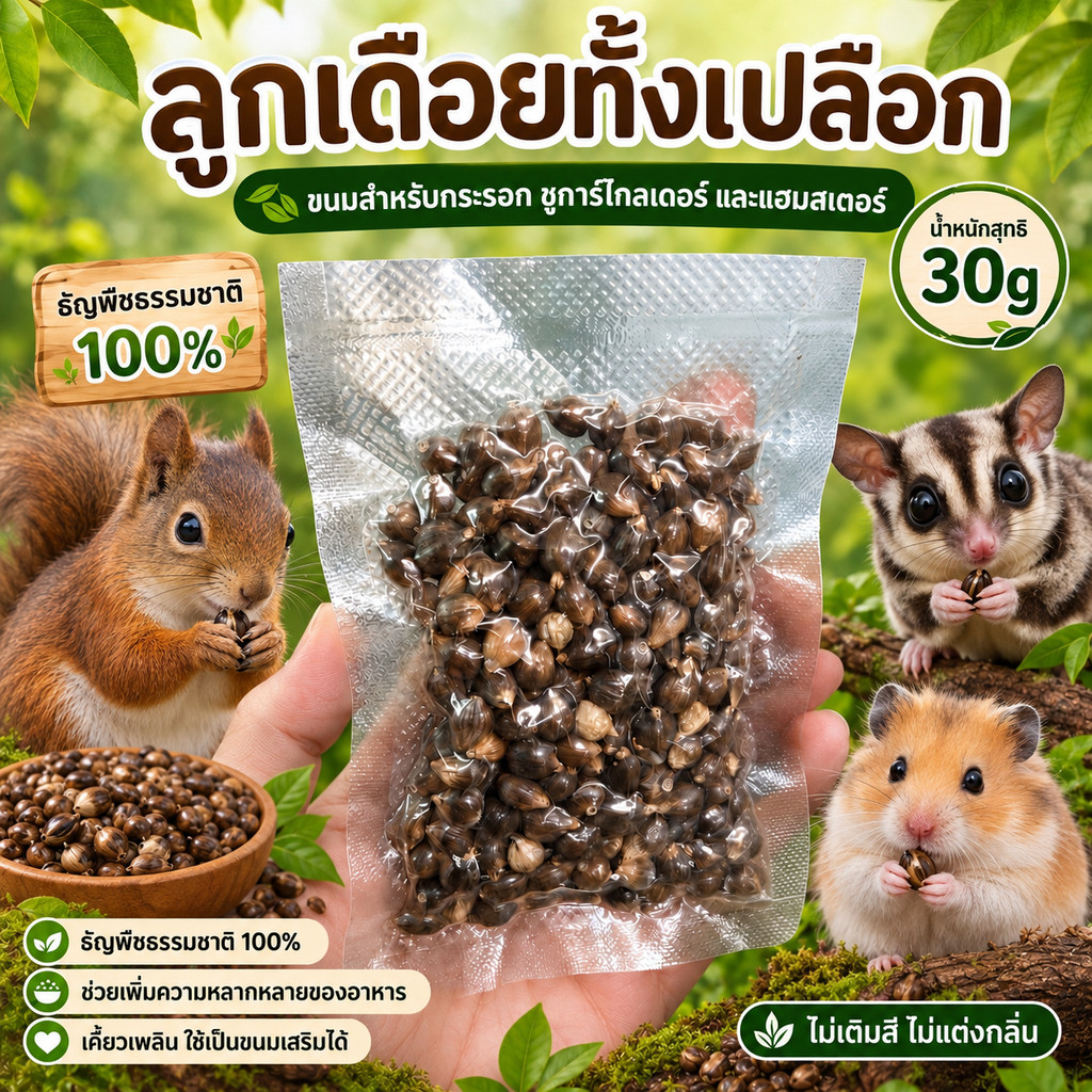 Hambit. ลูกเดือยทั้งเปลือก 30g ขนมแฮมสเตอร์ ชูการ์ กระรอก ธัญพืชธรรมชาติ 100% ขนมแทะ ลับฟัน