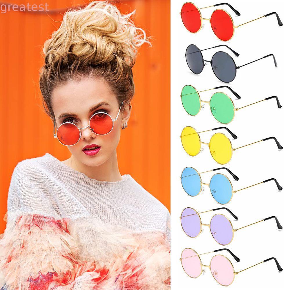 GREATMY แว่นกันแดดทรงกลม Disco Hippie Retro Circle Glasses
