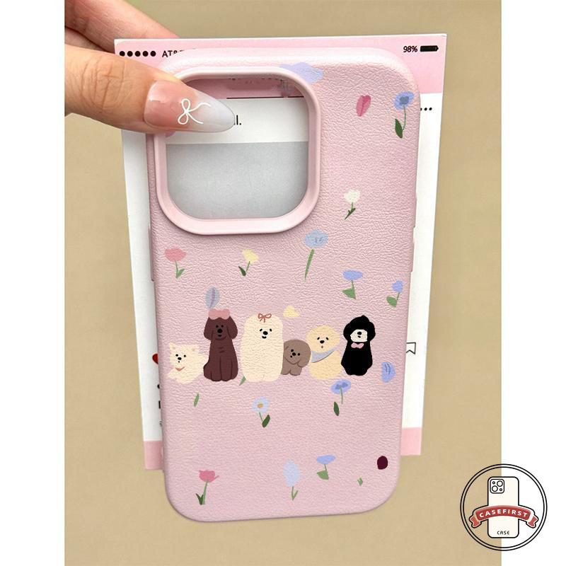 เคสโทรศัพท์ลายหมาน่ารักพร้อมดอกไม้ เคสไอโฟน IPhone 17 AIR 11 12 16 14 13 15 Pro Max XS 7 8 16 15 14 Plus X XR