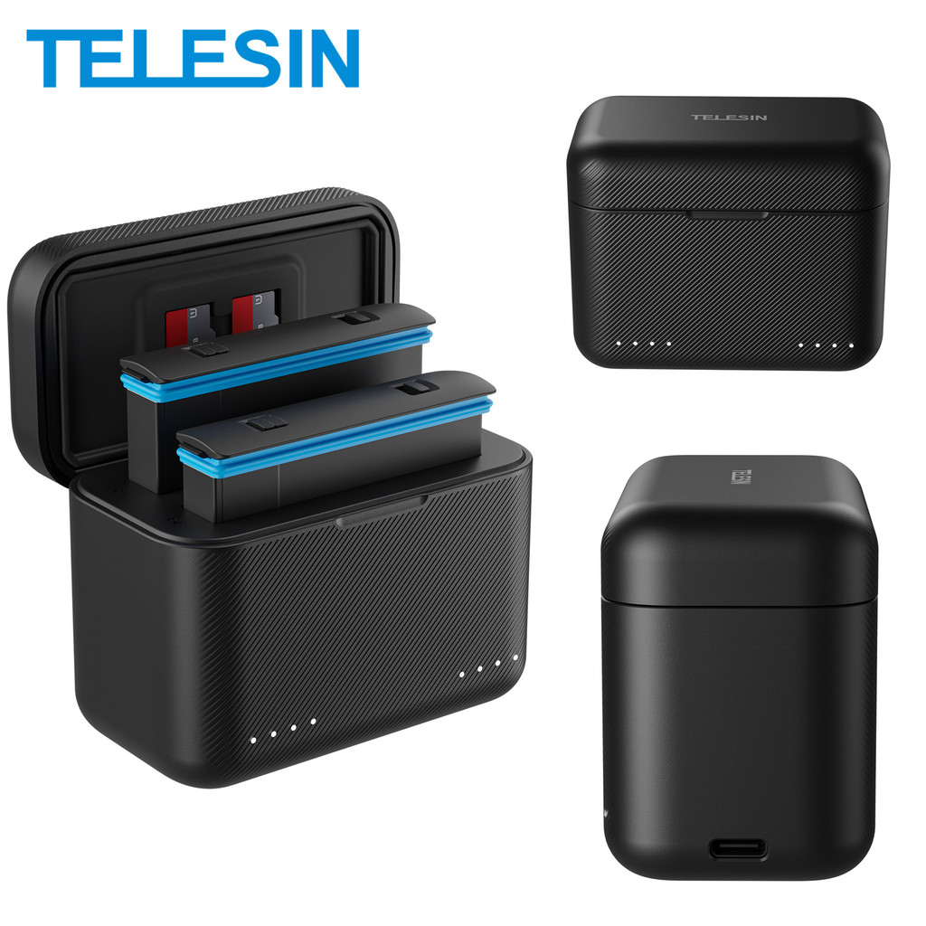 TELESIN สําหรับ Insta360 X3 X4 เครื่องชาร์จแบตเตอรี่เคสชาร์จแบบพกพา TF Card กล่องเก็บฮับชาร์จ TypeC Dual Charger สล็อต