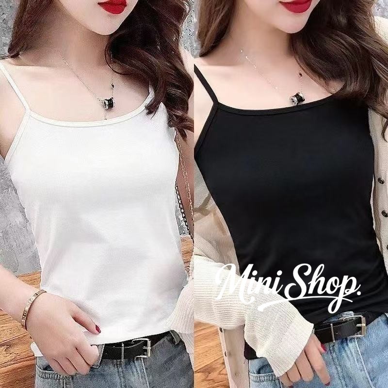 Mini shop🌸พร้อมส่ง🌸เสื้อสายเดี่ยวมี 3 สีผ้าบางเบาสบายราคาถูกน่ารัก(ZM)