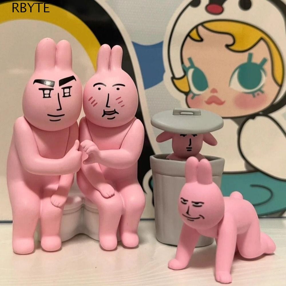 RBYTE My Friend Rabbit Action Figure, Collection ตลกตุ๊กตากระต่ายสีชมพูรุ่น,เดสก์ท็อปตกแต่งการ์ตูนรู