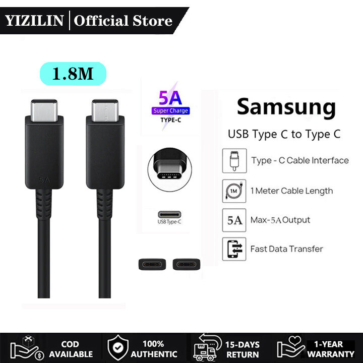 สาย Samsung 1.8M 5A สายเคเบิล- (รองรับ 45W ชาร์จเร็วสุด 2.0) ต้นฉบับ EP-DX510 USB C ถึง USB C สายข้อ