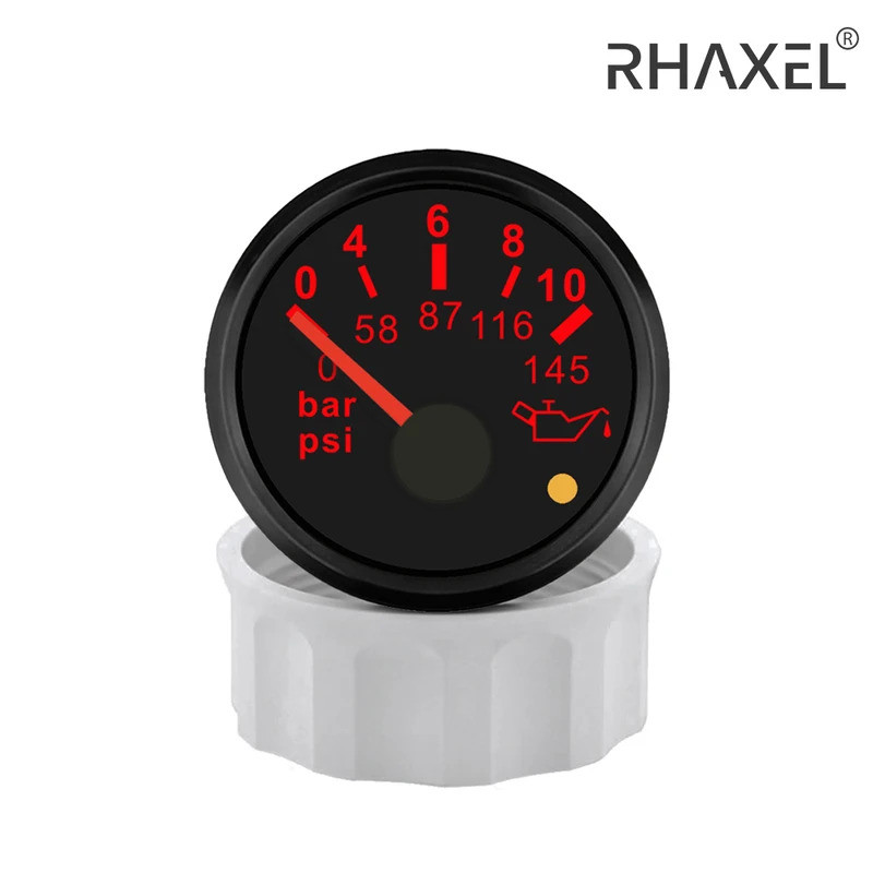 RHAXEL 52 มม.วัดความดันน้ํามัน 0-5bar 0-73Psi 0-10bar 0-145Psi พร้อมนาฬิกาปลุกสําหรับเรือยอชท์รถแทรก