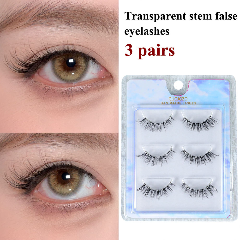 Eye Makeup ขนตาปลอม Clear Stem Lash Extension นางฟ้าธรรมชาติ Cross Curling ตาโต Wispy ยาวทุกวัน 3 คู่