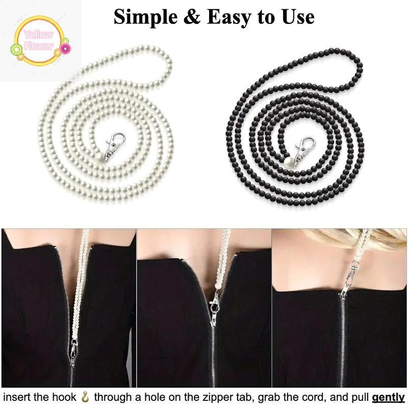 YellowFlower 2-in-1 Beaded Zipper Helper เครื่องมือสําหรับผู้หญิง, Easy Dress Zip Assistance สําหรับชุดเดรส, กระโปรงและจั๊มสูท - สีขาวและสีดํา TH