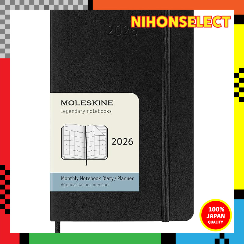 Moleskine Diary January 2026 Start 12-Month Monthly Diary Pocket Size (9cm x 14cm) Soft Cover Black 