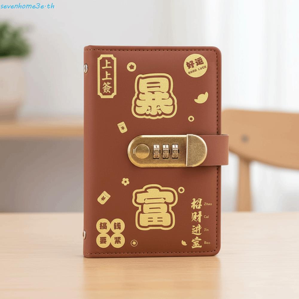 SEVENHOME3E ประหยัดเงิน Binder, ล็อครหัสผ่าน PU หนัง Budget Binder พร้อมตัวล็อค, ใช้งานง่ายกระเป๋าสต