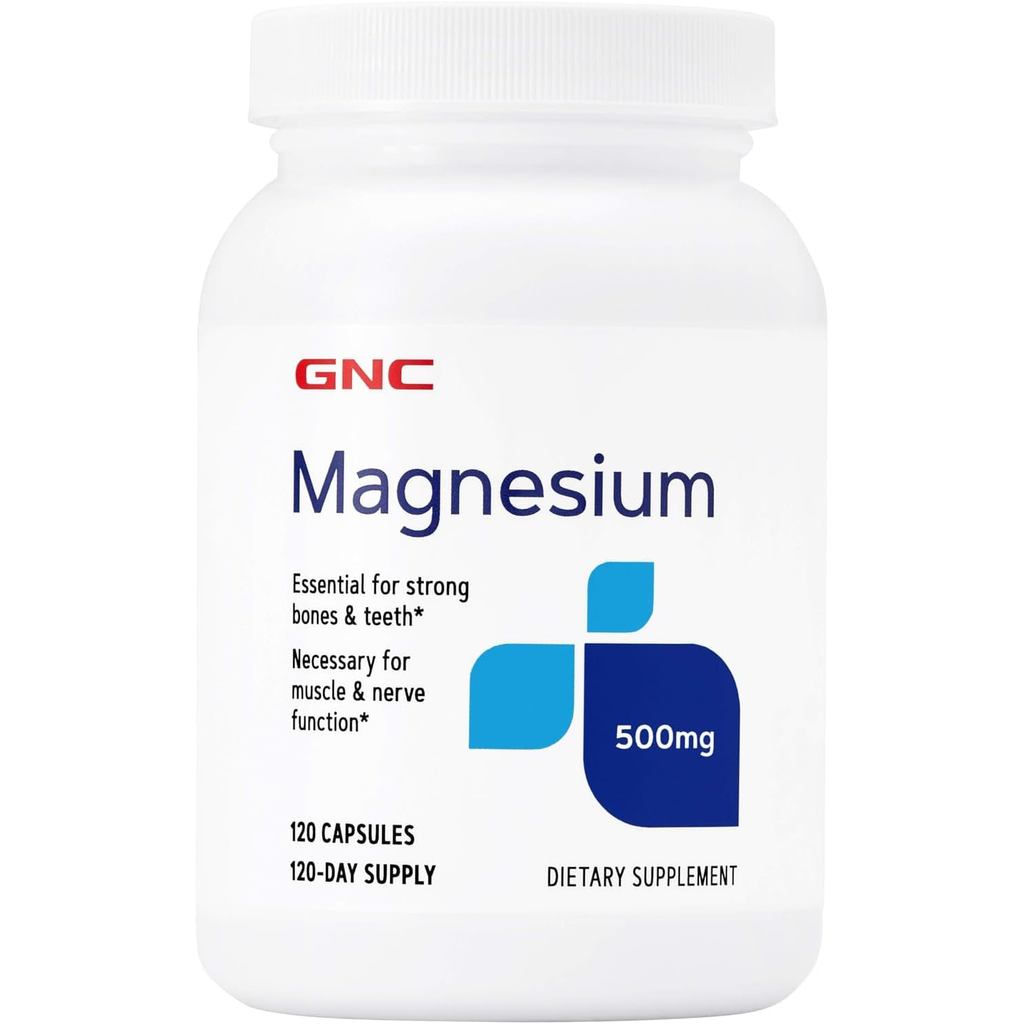 GNC Magnesium 500mg, 120 แคปซูล, รองรับการดูดซึมแคลเซียมและเสริมสร้างฟันและกระดูก