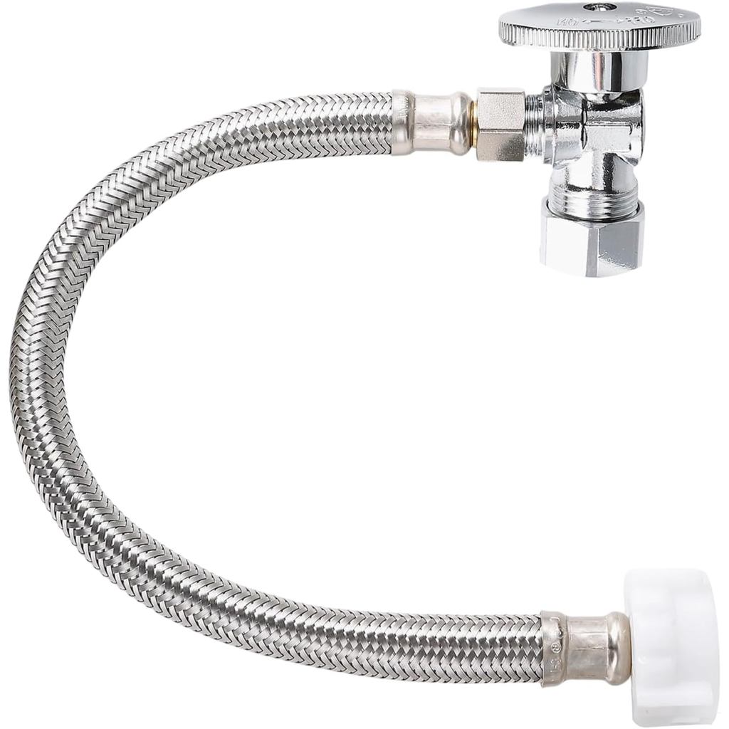 ท่อห้องน้ําชุดสายน้ําประปา - ยาว 12" 3/8" COMP x 7/8" BC ท่อเชื่อมต่อห้องน้ําแบบถักและปิดน้ําส้วม 1/