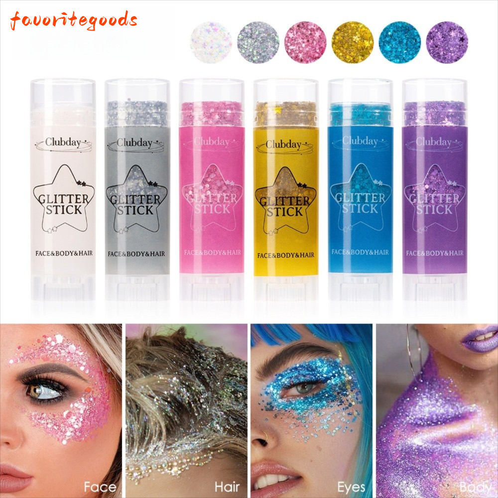 FAVORITEGOODS เลื่อม Glitter Stick, Body Paint Glitter Body Glitter Sticks Glitter Cream, 6 สีแบบพกพ