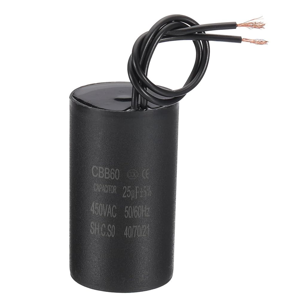 PATIKIL 25uf CBB60 Run Capacitor, AC 450V 2 สาย 50/60Hz มอเตอร์วิ่ง Capacitor 69.5x39.5x69.5, สีดํา