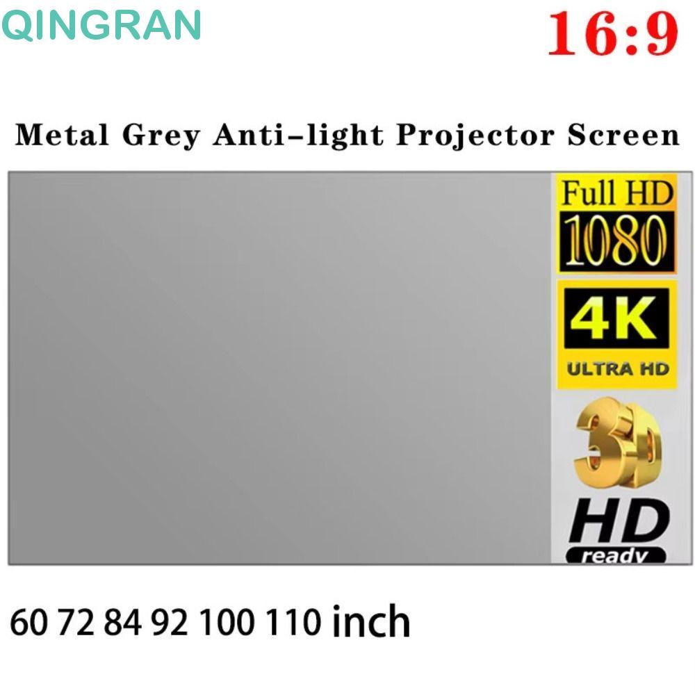 QINGRAN หน้าจอโปรเจคเตอร์,ป้องกันแสง 16:9 หน้าจอการฉายภาพแบบพับได้, การฉายภาพ HD ผ้า 4K พับหน้าจออ่อ
