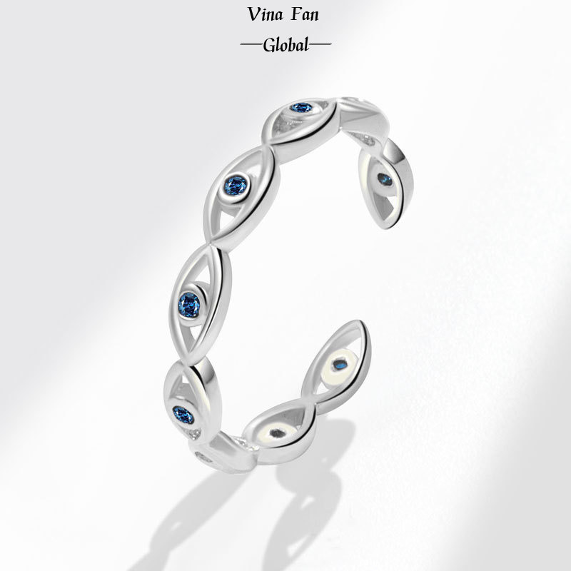 Evil Eye Blue Eye Design Gold-Plated Ring ขนาดไม่ซีดจาง 5-9 แหวนเปิดปรับได้