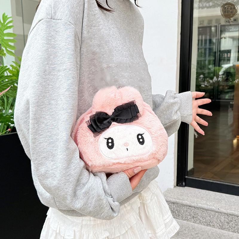 [GR] Kawaii Sanrio Plush Kuromi Melody Make Up กระเป๋าเครื่องสําอางการ์ตูนความจุขนาดใหญ่กระเป๋าเก็บก
