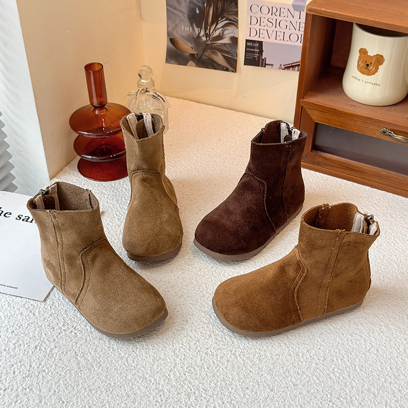 รองเท้า retro สำหรับเด็กหญิง ดีไซน์หนังนุ่ม สไตล์ causal สำหรับกลางแจ้ง แบบToe กลับซิป