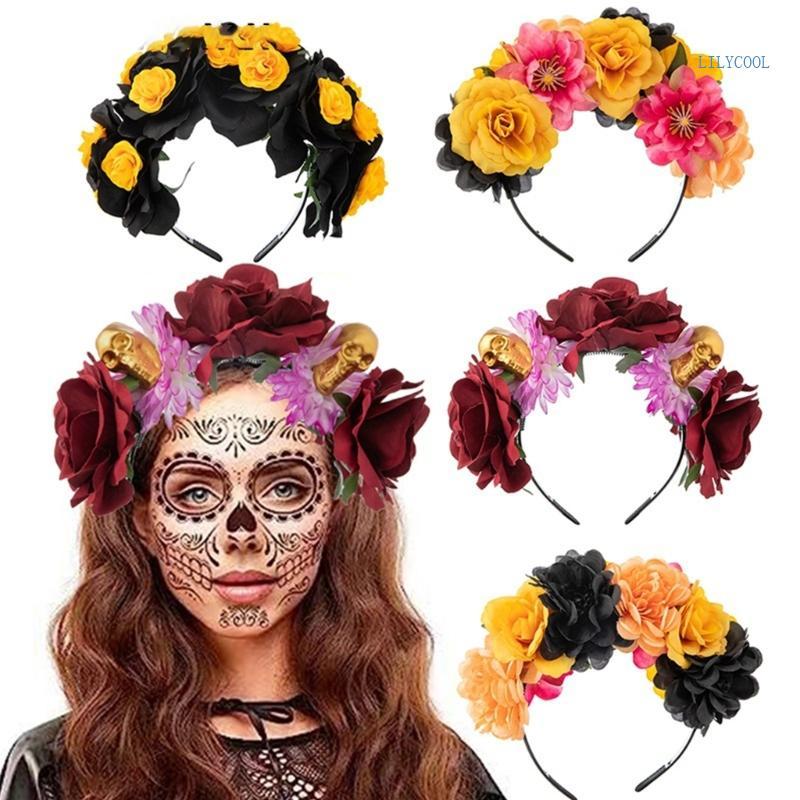 แถบคาดศีรษะสกุลดอกไม้ สำหรับHALOWEEN มีVeil Deco