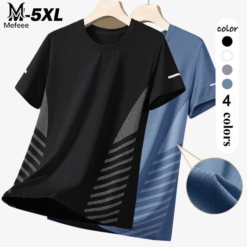 MEFEEE เสื้อแขนสั้นผู้ชาย ไซส์ใหญ่พิเศษ ทำจากผ้าไหมน้ำแข็งแบบตาข่าย แห้งไว สบาย ๆ สำหรับการฝึกซ้อมในฤดูร้อน