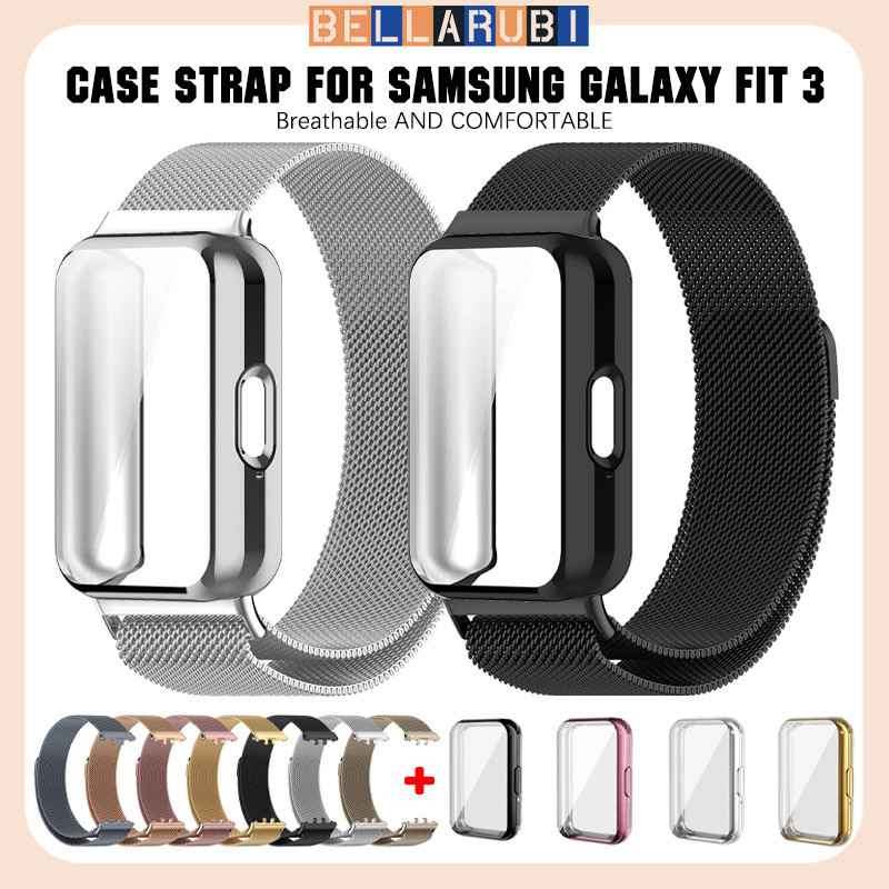 สายรัดโลหะแม่เหล็ก TPU กรณี for Samsung Galaxy Fit 3 วงเหล็กสแตนเลส Milanese Loop พร้อมอุปกรณ์ปกป้องหน้าจออ่อน