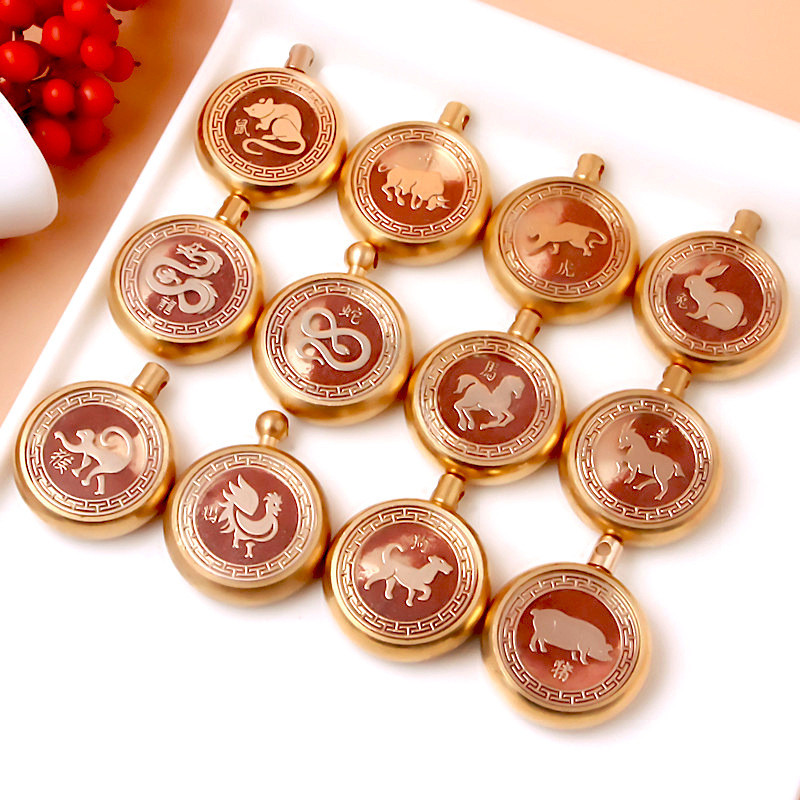 Premium In-Stock#Factory Direct Brass Cinnabar Zodiac Keychain Brass Zodiac Keychain Accessories10DA