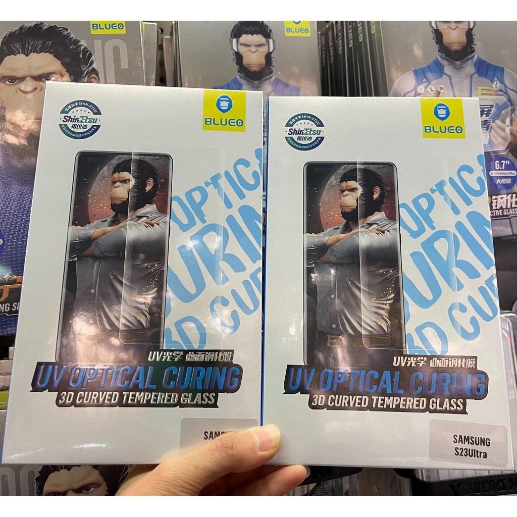 Blue Orangutan uv Tempered Film Samsung s23ultra Curved Coverage s22/23 รวมทุกอย่าง
