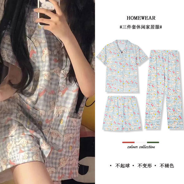 ชุดนอน ชุดมาสคอต ชุดนอนยูกATA สไตล์ญี่ปุ่น ชุดสามชิ้น ทำจากผ้าฝ้าย เหมาะสำหรับใส่นอนในฤดูร้อนและใช้ภ