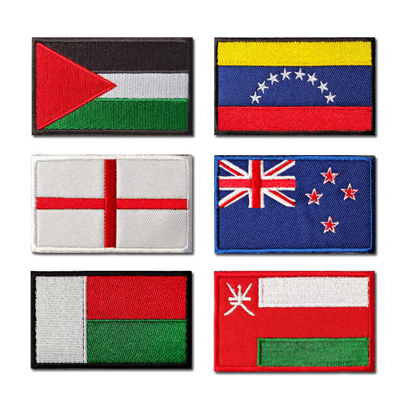 Spot Goods#In Stock Palestine New Zealand England Madagascar Embroidered Patches Israel Flag Velcro 
