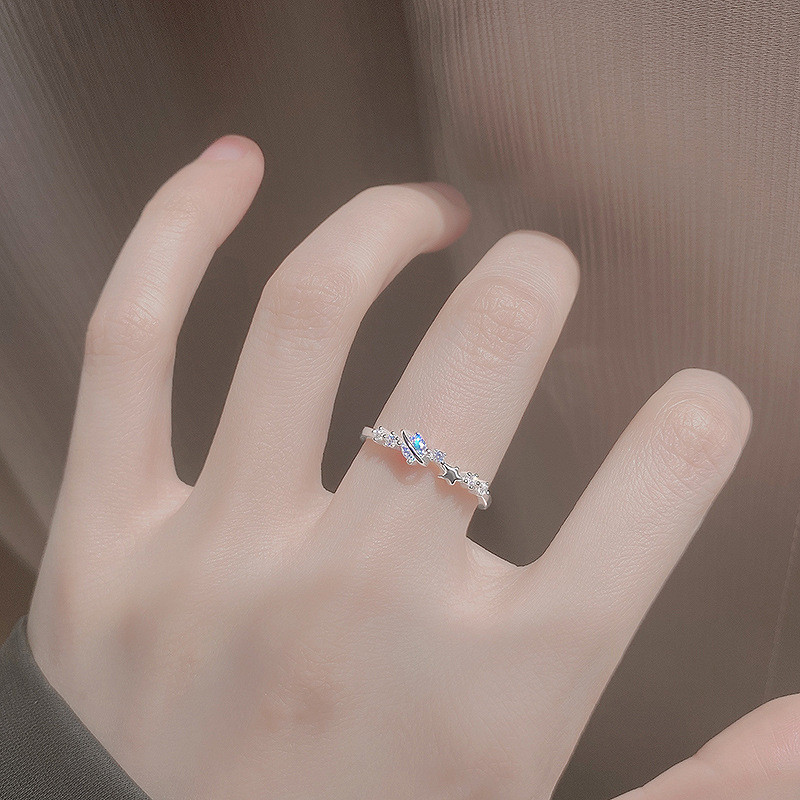 Niche Design Fashion Light Luxury Sparkling Diamond Planet Star Ring