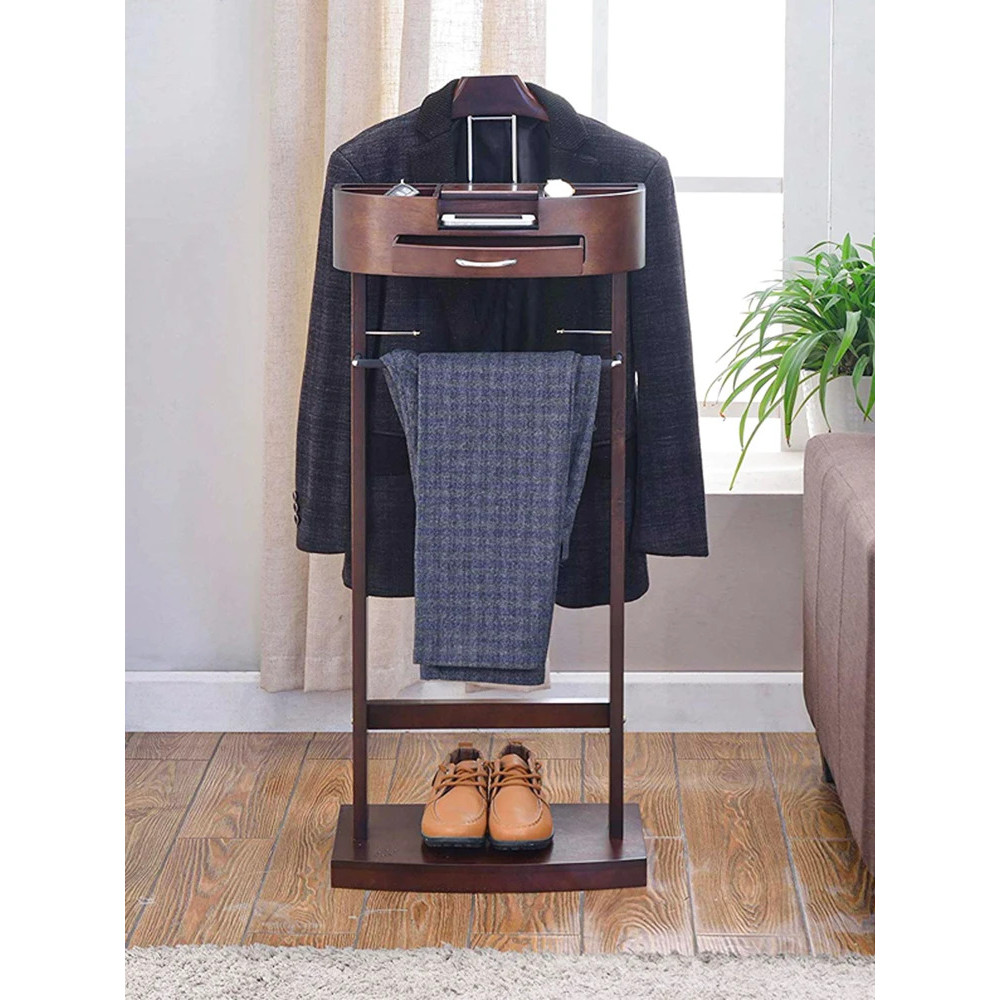 Valet ขาตั้งลิ้นชักไม้ชุด Valet Rack เฟอร์นิเจอร์ห้องนอนเสื้อผ้าขาตั้งไม้แขวนเสื้อ Organizer