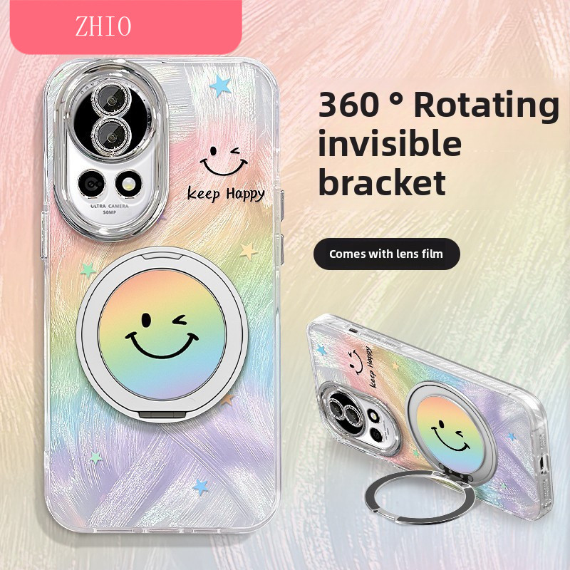 [526] เหมาะสําหรับ Huawei nova13 เคสโทรศัพท์ฤดูร้อนใหม่ Feather Glory 300/200 Rainbow Smiley Face Bracket nova12/7 เส้นด้ายขนนก honor100 รวมทุกอย่างฟิล์มเลนส์ Glory Magic7 ชุด