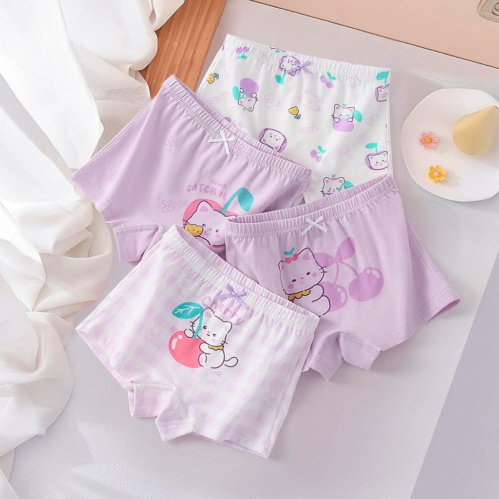 พร้อมส่ง กางเกงในของน้องเด็กผู้หญิง ลายการ์ตูนน่ารัก เนื้อผ้าคอตตอน ลายสีม่วงขาว ใส่นิ่มสบาย 1แพ็คมี