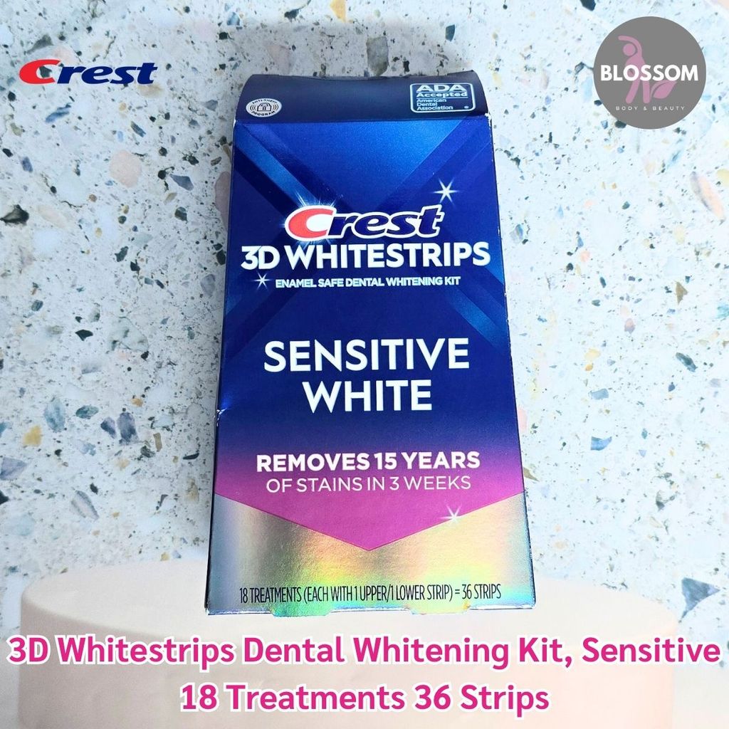 Crest - 3D Whitestrips Dental Whitening Kit, Sensitive 18 Treatments 36 Strips ชุดฟอกสีฟัน