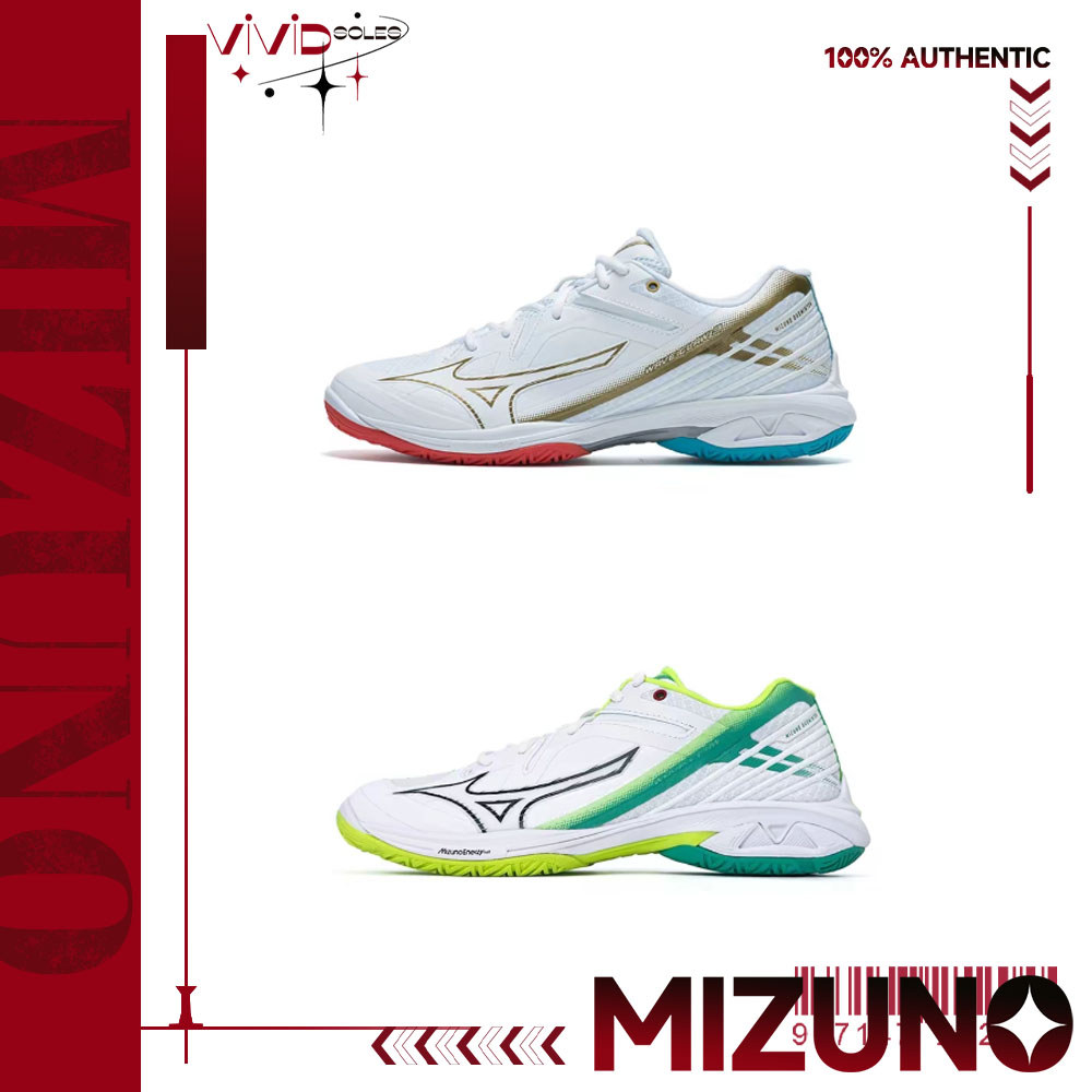 ✅Mizuno รองเท้ากีฬา WAVE CLAW 3  White/Gold Badminton Shoes 71GA244324/71GA244302  - แท้100%/ป้ายเกา