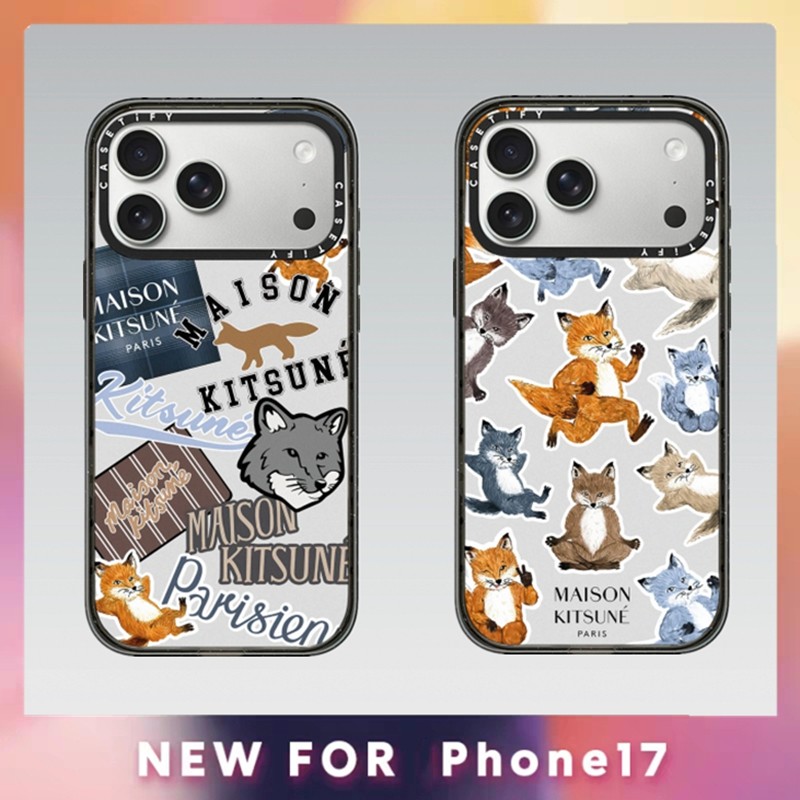 CASETY Maison Kitsune Fox သံလိုက်စတစ်ကာ iPhone 17/17 Pro/Air/16/15/14/13 Plus Pro Max အတွက် (နောက်ဖုံး အကြည် acrylic)