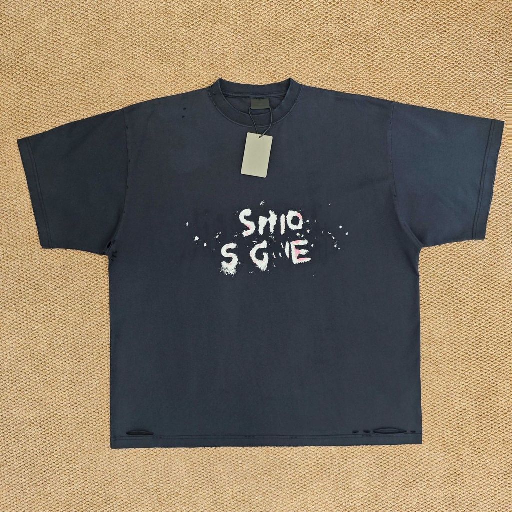 IFX7 BLCG Spot Goods2025New Jinsha Printed Distressed Short Sleeve T T-shirt Loose Design Men and Wo