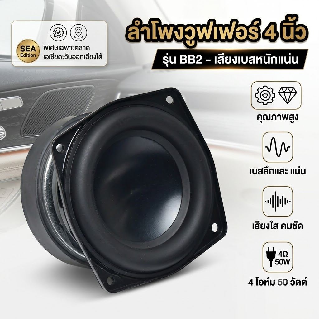 ดอกซับวูฟเฟอร์ BB2 4 นิ้ว 4Ω 50W SUBWOOFER 4นิ้ว ดอกลำโพง 4นิ้ว 4โอห์ม 50วัตต์ ดอกลำโพงมิดวูฟเฟอร์ ด