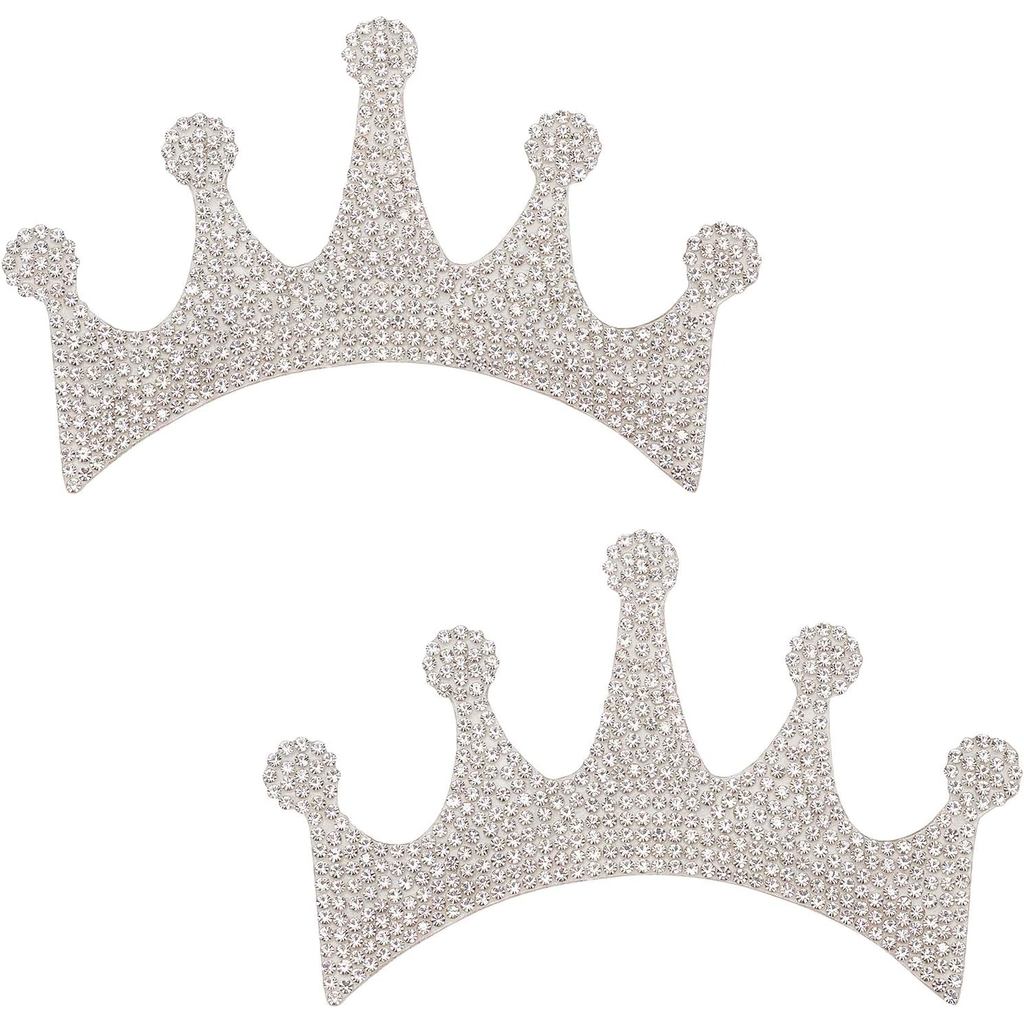 SUPERFINDINGS 2 ชิ้น Queen Princess Crown สติกเกอร์ - Rhinestone Crown สีเงิน กันน้ําสําหรับรถยนต์ ก