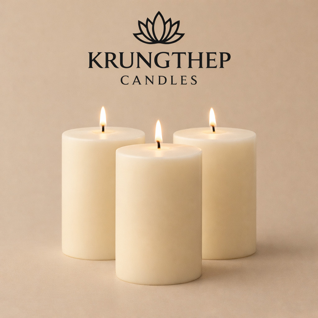 [Premium] เทียนแท่ง (หลายขนาด) Unscented Pillar Candle Soy Wax Blend ไขถั่วเหลือง Krungthep Candles
