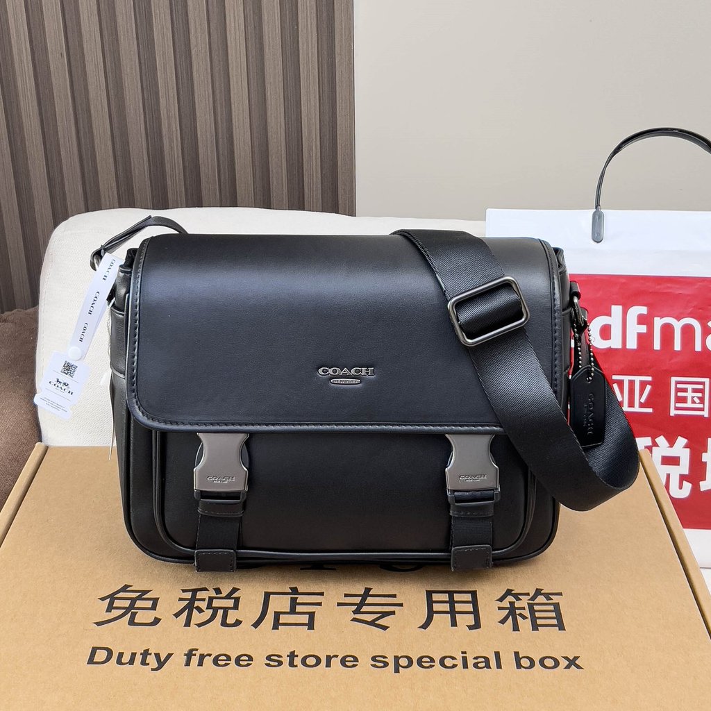 Men F Flip Genuine Leather Messenger Bag Shoulder Messenger Bag ความจุขนาดใหญ่