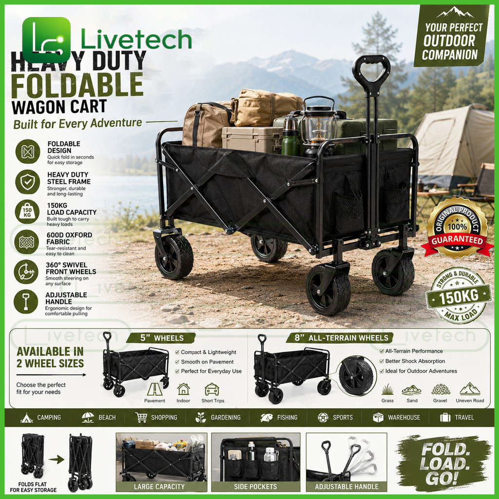 LiveTech Camping Trolley Wagon รถเข็นพับได้ Camping Wagon Table Set รถเข็นกลางแจ้งพับ